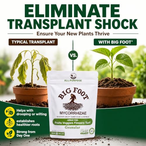 Big Foot Mycorrhizae - Double Your Plant Size, Easy to Use, Made in USA, Treats 30 Plants (7,500 Mycorrhizal Spores) Fertilizer, 4 Ounce Package (4 oz)
