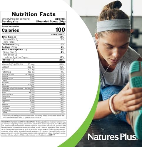 NaturesPlus SPIRU-TEIN, Vanilla - 1.06 lbs - Spirulina Protein Powder - Vitamins & Minerals for Energy - Vegetarian, Gluten Free - 16 Servings