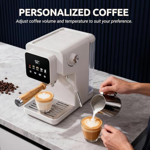 Touchscreen Espresso Machine with Steam Wand, 40.6oz Water Tank | Milk Frother for Cappuccino, Latte, Compact Design, Quick Thermoblock Heating System