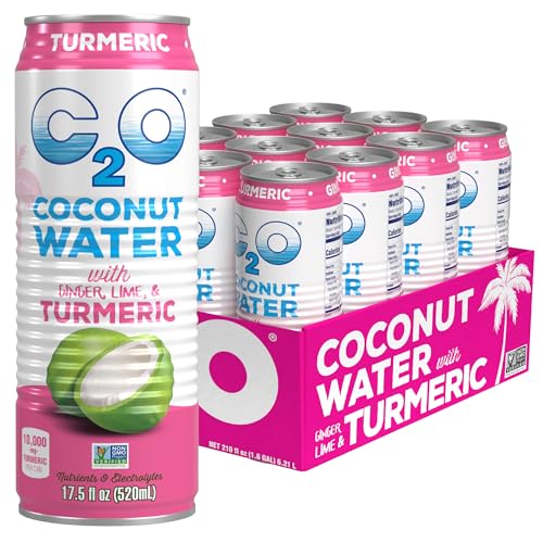 C2O - Coconut Water with Pineapple (12 Pack) - Made with Fresh Coconut Water - Plant Based - Non GMO - Canned Water - Natural Hydration, Essential Electrolytes, & Potassium - 12 Cans, 17.5 FL OZ