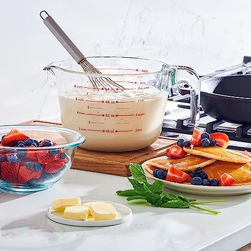 8 Cup Large Glass Measuring Cup - Kitchen Mixing Bowl, Liquid Measure Cups, Glass Bakeware Set, Punch Bowl
