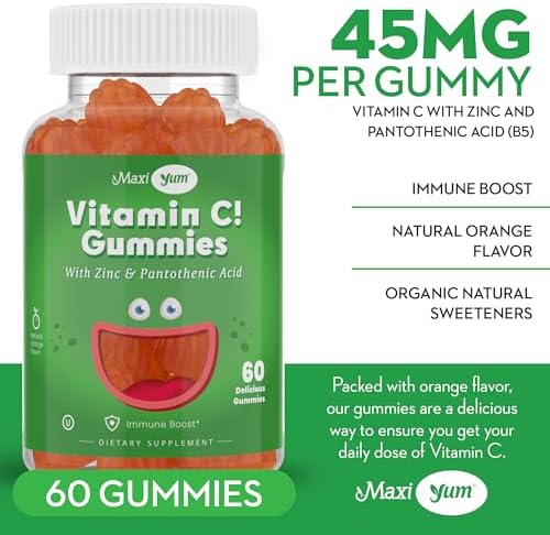 Maxi Health Vitamin C Gummies with Zinc – Vitamin C and Zinc Gummies for Kids & Adults – Immune Support + Respiratory Support – No Artificial