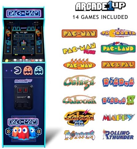 Arcade1Up Pac-Man Deluxe Arcade Machine, 14 Games, Neon | 17-Inch Screen, Retro Console Cabinet for Home, Stand Up Video Game, 5 Feet Tall