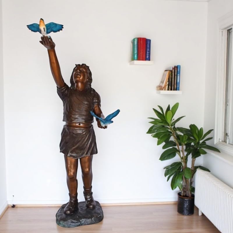NIFAO Girl with Bluebirds, Lost Medium Bronze Statue, 25" L x 23" W x 41" H