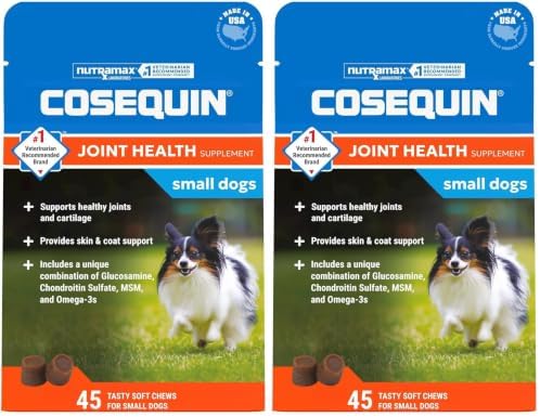 Nutramax Cosequin for Small Dogs, Soft Chews, 45 Count | Glucosamine, Chondroitin for Dogs with MSM, Omega-3s, Supports Healthy Skin and Coat, Small Dog Soft Chews, All Ages
