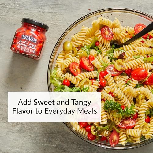 DeLallo Sweet & Tangy Pepper Drops, Red Peruvian Mini Peppers in Zesty Vinegar Marinade, Gourmet Condiment for Charcuterie and Salads, Non-GMO, Vegan