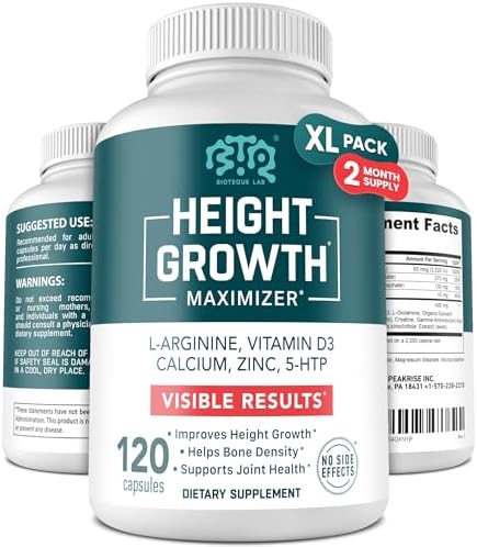 BIOTEQUELAB Height Growth Maximizer, Calcium, Vitamin D3 and Zinc Blend Pills, Bone Growth Supplement for Kids and Teens, Bone Strength