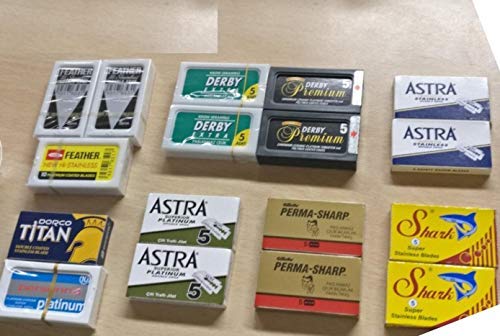 100 Shaving Safety Razor Double Edge Blades of 10 Top Brands - Feather ASTRA PERSONNA.Sampler Pack