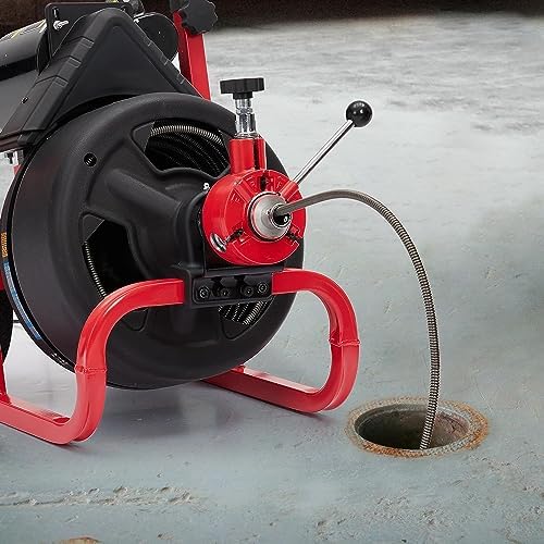 Drain Cleaner Machine - 100Ft x 3/8 Inch, Auto-feed Electric Drain Auger for Plumbing with 6 Cutters, Glove
