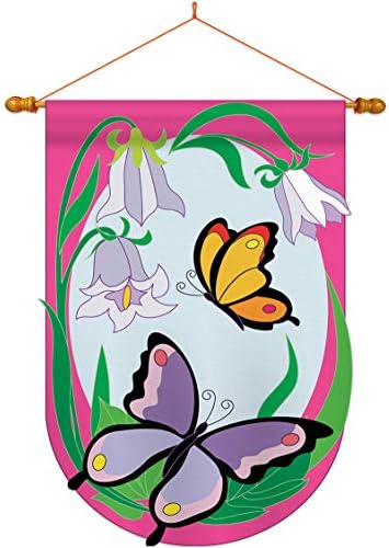 Two Group HS104048-P2-03 Butterflies Garden Friends Bugs & Frogs Applique Decorative Vertical 28" x 44" Double Sided House Flag Set Wood Dowel with