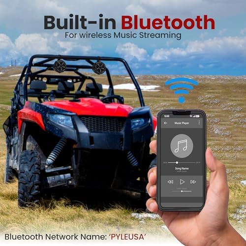Pyle 4" Off-Road Bluetooth Waterproof Speakers -800W Peak Power Amplified Speaker System for ATV / UTV, Golf Cart, Boat, Aux Input Jack