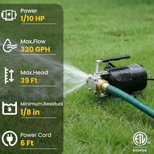 Water Transfer Pump, 115V 1/10HP 330GPH Electric Utility Water Pump with 6ft Water Hose Kit, Portable Small Water Pump For Pool Draining, Removing Water From Rain Barrel, Aquariums, etc.