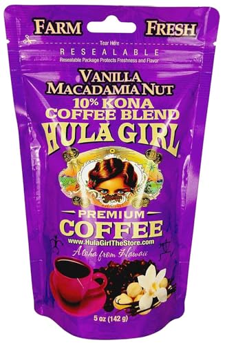 Hula Girl 10% Kona Ground Coffee, Grown in Hawaii, Hand Picked, Sun Dried, Fresh Roasted and Packed in Hawaii for 30 years, 7 Ounce