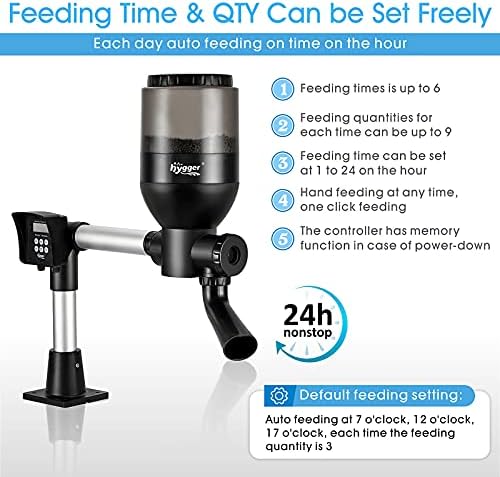 hygger LCD Control Automatic Pond Fish Feeder, Capacity 5.5L，DC 12V