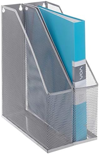 MyGift Wire Mesh Wall Mounted or Freestanding Document Rack, Magazine and File Holder, Set of 2, Black