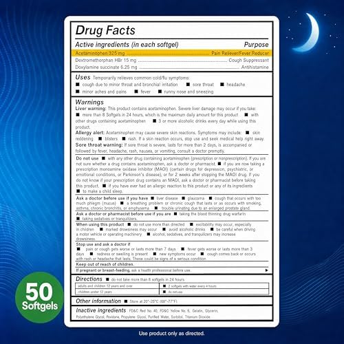 AXIV Nighttime Cold & Flu Relief Softgels, Multi-Symptom Nighttime Relief for Headache, Fever, Sore Throat, Minor Aches and Pains, Sneezing, Runny Nose, and Cough 24 Count