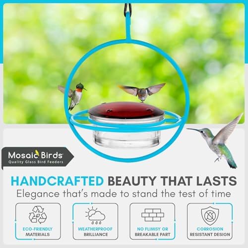 Hummingbird Feeder for Outdoors Hanging, 3.4 OZ Hummingbird Feeders, Glass Bowl with 4 Feeding Ports, Leak Proof Lid & Circular Perch, Bird Feeder (1, Red)