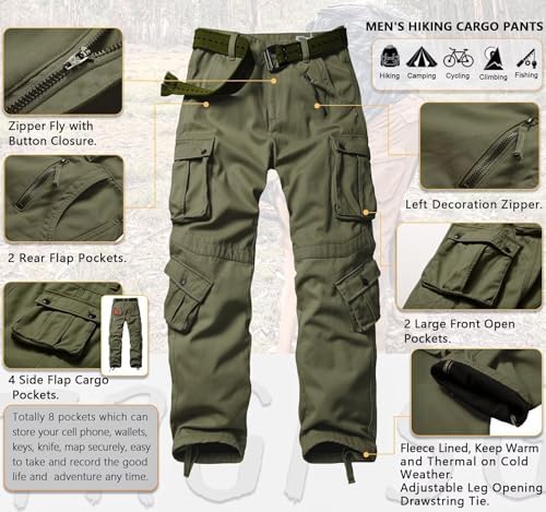 TRGPSG Men's Fleece Lined Hiking Cargo Pants