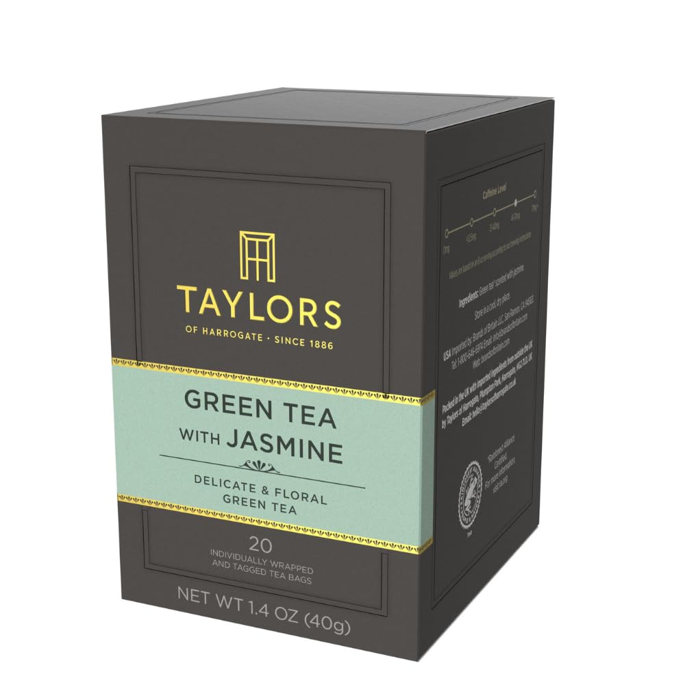 Taylors of Harrogate Green Tea with Jasmine, Individually Wrapped Bags, 20 Count (Pack of 1), Delicate, Floral & Sweet, Caffeinated, Enjoy Hot or Iced, 20 Teabags