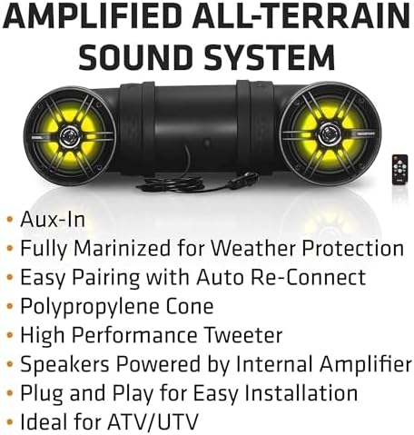 Sound Storm Laboratories BTB6L ATV UTV Sound System - 6.5 Inch Speakers, 1 Inch Tweeters, Full Range, IPX5 Weatherproof, Bluetooth, Built-in Amplifier