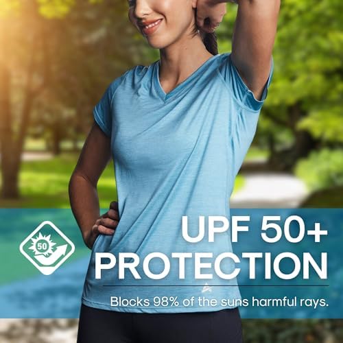 Arctic Cool Women's V-Neck Instant Cooling Moisture Wicking Performance UPF 50+ Short Sleeve Workout Shirt