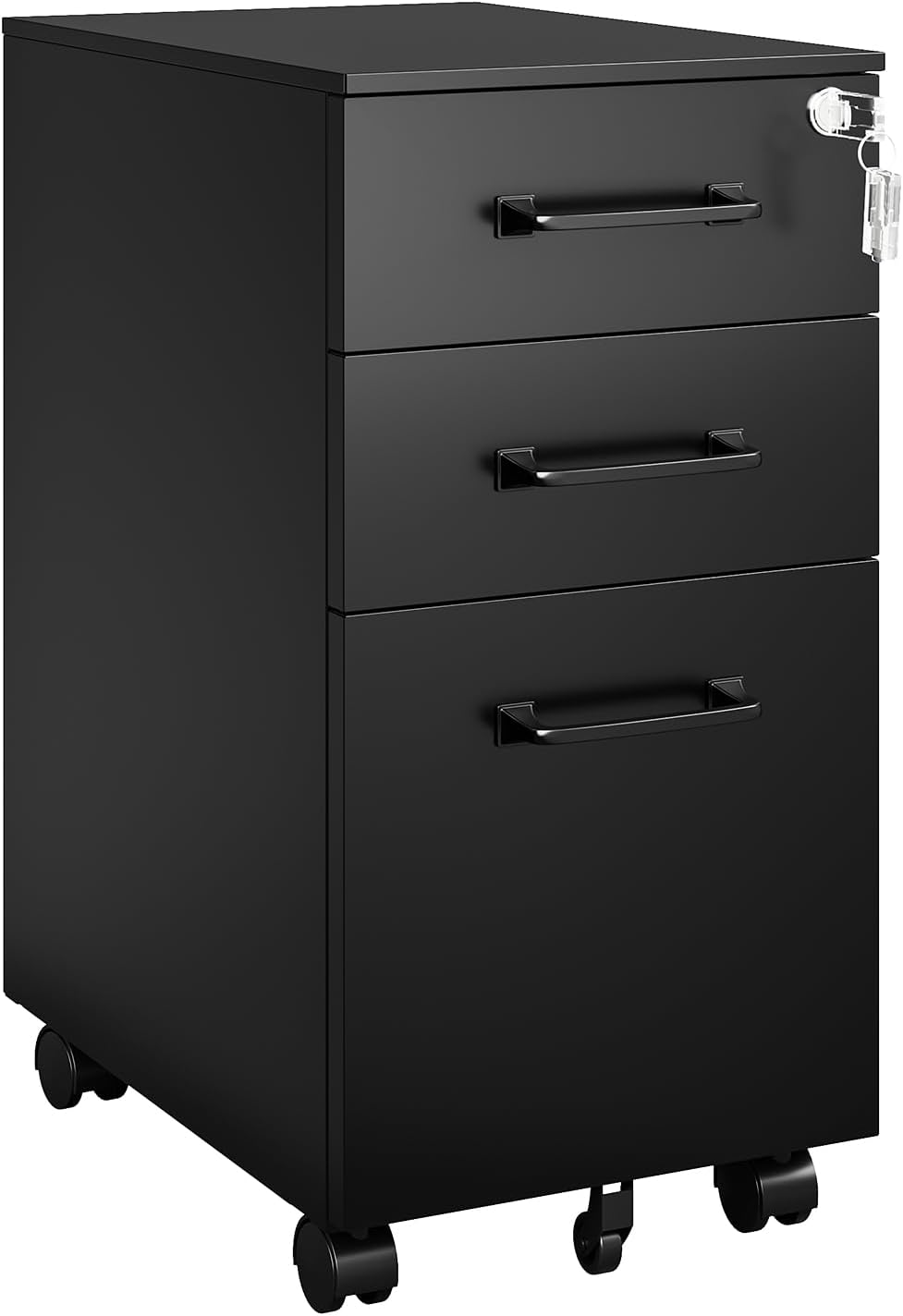 MIIIKO 3 Drawer File Cabinet with Lock, Metal Lateral Rolling Printer Stand Filing Cabinets for Home Office Storage,A4, Letter,File Folders(White)