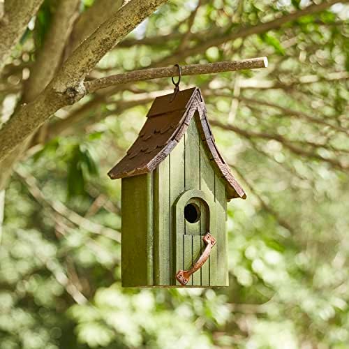 Glitzhome Bird Houses for Outside,10" H Rustic Wooden Bird House Garden Distressed Decorative Birdhouse for Outdoors, Hanging Birdhouse for Bluebird Hummingbird Wren Finch Cardinals Cedar