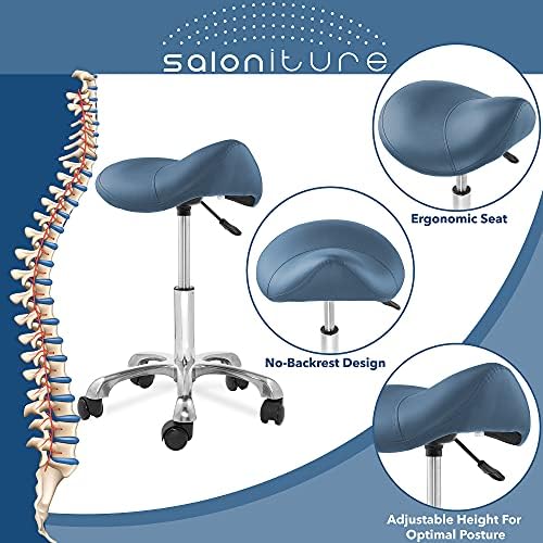 Saloniture Professional Ergonomic Saddle Stool, Black - Adjustable Hydraulic Seat, Rolling Spa Salon, Massage