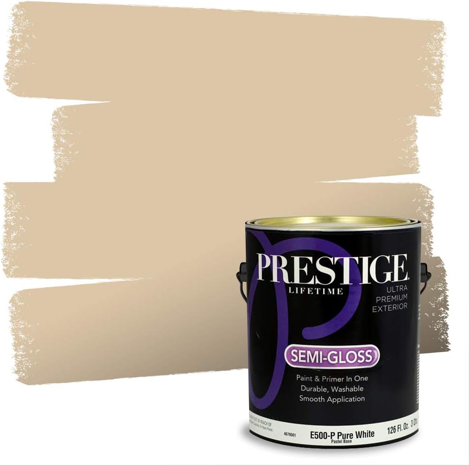 PRESTIGE Paints Exterior Paint and Primer In One, 1-Gallon, Satin, Comparable Match of Sherwin Williams* Relaxed Khaki*