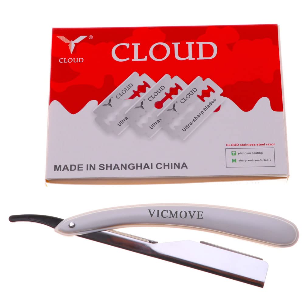 Professional Barber Straight Edge Razor Safety with 20-Pack Derby Blades - 100 Percent Stainless Steel - by VICMOVE (1 razor + 20 blades)