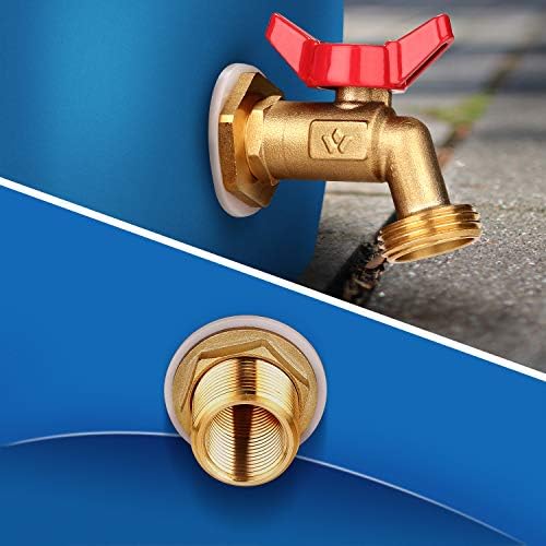 WADEO Rain Barrel Spigot, Brass Water Spigot with Bulkhead Fitting, Rain Water Faucet Kit with Thread Tape