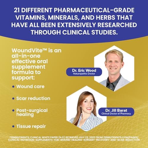 Zen Nutrients WoundVite Pre & Post Surgery Support, Scar & Wound Care, Scar Treatment, Plastic & General Surgery