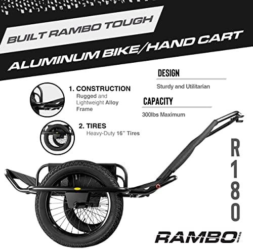 Rambo Bikes Aluminum Bike Trailer Cart - Heavy-Duty Game Cart and Utility Trailer - 300lbs Maximum Capacity - 6061 Aluminum Alloy Frame