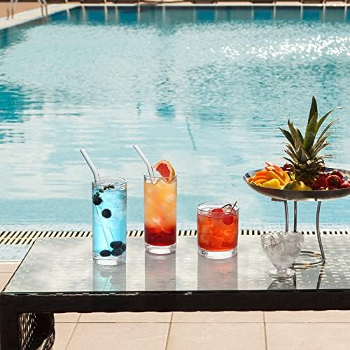 [ 12 Pack ] Glass Cups with Glass Straws, 12oz Highball & Rock Drinking Glasses, Everyday Drinkware Glasses Set, Cute Tumbler Cup
