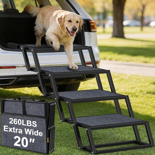 URPOWER Dog Stairs for Large Dogs Extra Wide 20" with 5-Step Dog Ramp Steps | Foldable Pet Stairs, Detachable for Car High Bed