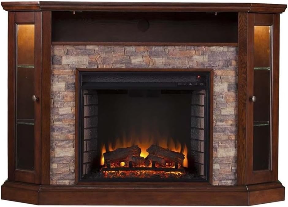 Southern Enterprises Rollins Convertible Corner Infrared Electric Media Fireplace 52" Wide, Espresso Finish and Faux Stone