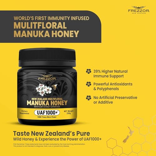 FREZZOR Premium New Zealand Raw Multifloral Manuka Honey with UAF1000+ Super Antioxidant, 230% More Bioactive, Best Support for Everyday Wellness