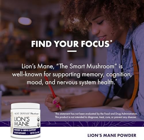 Host Defense Lion's Mane Powder - Brain Health Support Supplement - Mushroom Supplement to Support Focus & Memory Function - Immune & Nervous System Support Supplement - 3.5 oz (66 Servings)*