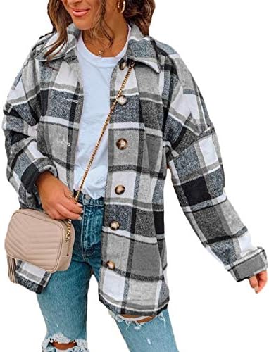 Yeokou Women's Plaid Flannel Shacket Oversized Button Down Long Sleeve Shirt Jacket Casual Spring Fall Outfits