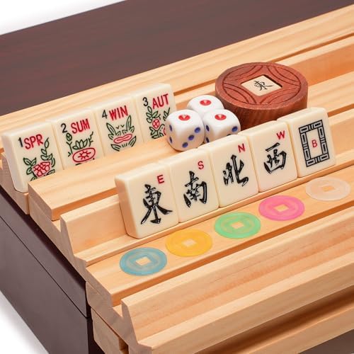 Yellow Mountain Imports American Mahjong Set – The Classic with 166 Tiles, Vintage Rosewood Veneer Case & Mahjong Accessories