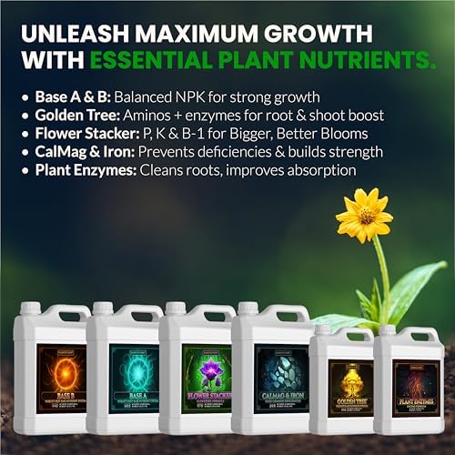 Humboldts Secret Starter Kit Pack | Indoor and Outdoor Plant Fertilizer and Hydroponic Nutrients | Base A & B, CalMag and Iron, Golden Tree, Flower Stacker, Plant Enzymes | Complete Garden System