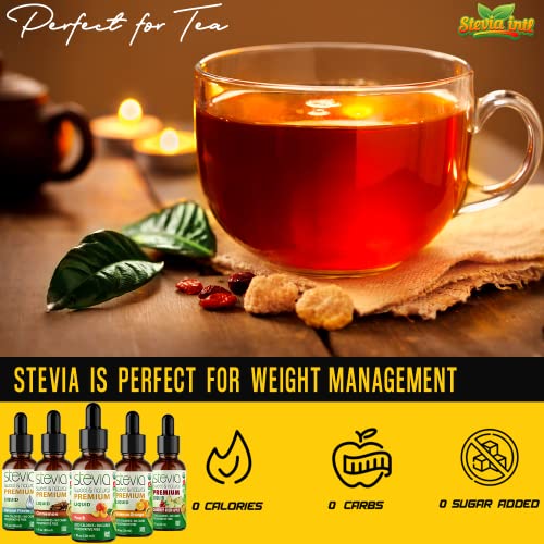 Stevia Intl (Pack of 5) TEA LOVERS Bundle. Premium Stevia Drops with 5 Flavors in Glass Bottles. All Naturally Sweet, Non-Bitter, 0 Calorie, 0 carb