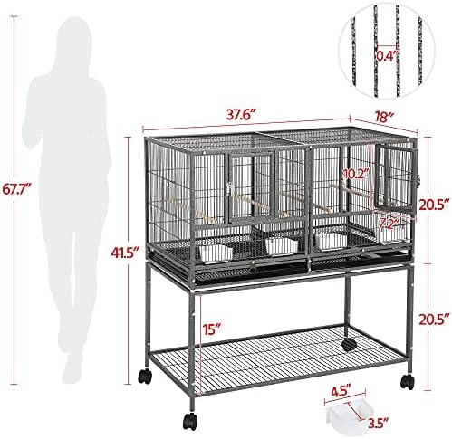 Yaheetech 41.5" Stackable Divided Breeder Breeding Parakeet Bird Cage for Canaries Cockatiels Lovebirds Finches Budgies Small Parrots with Rolling