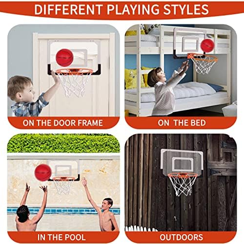 Indoor Mini Basketball Hoop for Kids, Over The Door Basketball Hoop Indoor with 4 Balls & Inflator