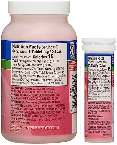 ReliOn Glucose, 50 Tablets with On-The-Go Tube, 10 Tablets. (Fruit Punch)