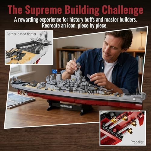 USS Missouri Battleship Building Blocks Set, 2228PCS WW2 Military Series Warship Model Building Kit