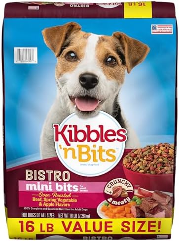 Kibbles 'n Bits Bistro Mini Bits Small Breed Dry Dog Food, Oven Roasted Beef, Spring Vegetable & Apple Flavors for Adult Dogs, 16 lb. Bag | Complete & Balanced Nutrition Formulated For Small Adult Dogs Crafted With Beef, Spring Vegetable & Apple Flavors