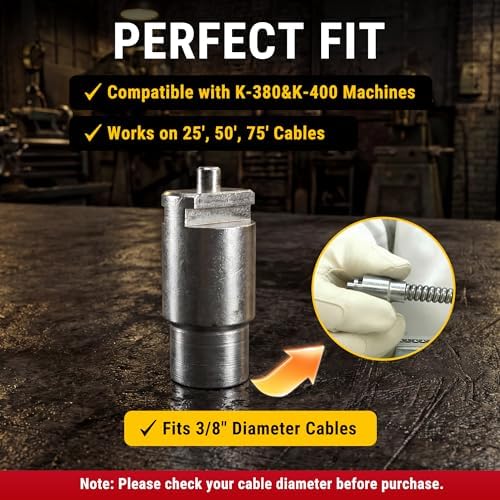 Drain Cable Repair End Bit – Compatible with K-380 & K-400 Drain Cleaning Machines, Fits 3/8" x 25', 50'