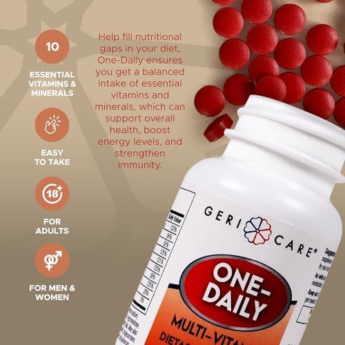 GeriCare One-Daily Multi-Vitamin Tablet, 100 Count Adult Multivitamin Supplement | Easy-to-Take Dietary Supplement with Vitamins A, C, D3, B, Calcium| Vitamin & Mineral Complex (2 Pack)
