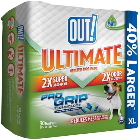 OUT! PetCare Large Dog Pee Pads, Leak Proof Training Pads, 21x21, 50 Count | Doggy Pee Pads, Leak Proof, Odor Control, Extra Absorbent, Potty Training, Housebreaking, Crate Training, Travel Use